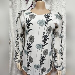 Ann Taylor Factory White and Black Floral Top
